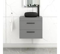 Royal Bathrooms Turin 800mm Wall Mounted Bathroom Vanity Unit With Sink 2 Drawer Indigo Grey Gloss & Milan Black Countertop Basin