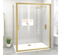 Royal Bathrooms Venice 1000 X 900mm Brushed Brass Sliding Door Shower Enclosure Rectangular With Side Panel 6mm Safety Tempered Glass