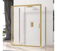 Royal Bathrooms Venice 1400 X 760mm Brushed Brass 3-Sided Sliding Door Shower Enclosure Rectangular With Side Panels 6mm Glass Screen