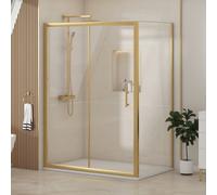 Royal Bathrooms Venice 1400 X 800mm Brushed Brass Sliding Door Shower Enclosure With White Stone Shower Tray & Side Panel 6mm Tempered Glass