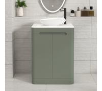 Royal Bathrooms Venice 600mm Sage Green Freestanding Bathroom Countertop Vanity Unit 2 Door With Nova Basin