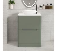 Royal Bathrooms Venice 600mm Sage Green Freestanding Bathroom Countertop Vanity Unit 2 Drawer With Nova Basin