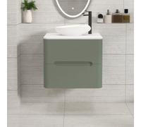 Royal Bathrooms Venice 600mm Sage Green Wall Mounted Bathroom Countertop Vanity Unit 2 Drawer With Nova Basin