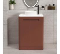 Royal Bathrooms Venice 600mm Terracotta Clay Freestanding Bathroom Vanity Unit 2 Door Plain White Worktop With Round Basin