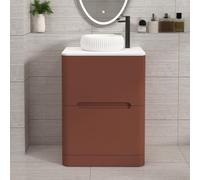 Royal Bathrooms Venice 600mm Terracotta Clay Freestanding Bathroom Vanity Unit 2 Drawer Plain White Worktop With Milan Basin