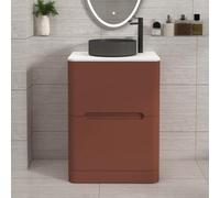 Royal Bathrooms Venice 600mm Terracotta Clay Freestanding Bathroom Vanity Unit 2 Drawer Plain White Worktop With Art Round Basin