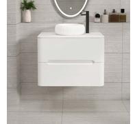 Royal Bathrooms Venice 700mm Gloss White Wall Mounted Bathroom Countertop Vanity Unit 2 Drawer With Milan Basin