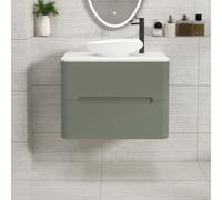 Royal Bathrooms Venice 700mm Sage Green Wall Mounted Bathroom Countertop Vanity Unit 2 Drawer With Nova Basin