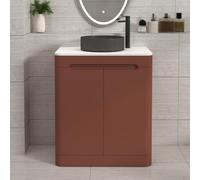 Royal Bathrooms Venice 700mm Terracotta Clay Freestanding Bathroom Vanity Unit 2 Door Plain White Worktop With Art Round Basin
