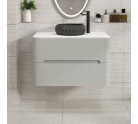 Royal Bathrooms Venice 800mm Dove Grey Wall Mounted Bathroom Countertop Vanity Unit 2 Drawer With Milan Black Basin