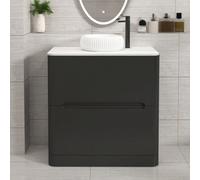 Royal Bathrooms Venice 800mm Matt Nocturne Black Freestanding Bathroom Countertop Vanity Unit 2 Drawer With Milan Basin