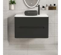 Royal Bathrooms Venice 800mm Matt Nocturne Black Wall Mounted Bathroom Countertop Vanity Unit 2 Drawer With Milan Black Basin