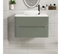 Royal Bathrooms Venice 800mm Sage Green Wall Mounted Bathroom Countertop Vanity Unit 2 Drawer With Nova Basin