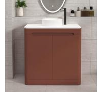 Royal Bathrooms Venice 800mm Terracotta Clay Freestanding Bathroom Vanity Unit 2 Door Plain White Worktop With Round Basin