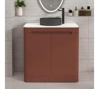 Royal Bathrooms Venice 800mm Terracotta Clay Freestanding Bathroom Vanity Unit 2 Door Plain White Worktop With Art Round Basin