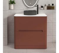 Royal Bathrooms Venice 800mm Terracotta Clay Freestanding Bathroom Vanity Unit 2 Drawer Plain White Worktop With Art Round Basin