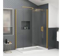 Royal Bathrooms Venice Brushed Brass Walk In Shower Enclosure With Tray 1400 X 900mm Right Handed 8mm Easy Clean Glass & Top Support Bar