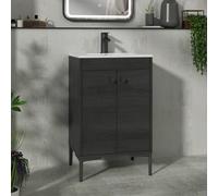 Royal Bathrooms Verona 500mm Black Woodgrain Floor Standing Bathroom Vanity Unit 2 Door With Minimalist Basin & Matt Black Knob