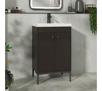Royal Bathrooms Verona 500mm Walnut Woodgrain Floor Standing Bathroom Vanity Unit 2 Door With Mid-Edge Basin & Matt Black Knob