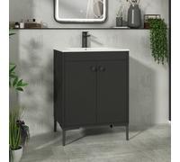 Royal Bathrooms Verona 600mm Matt Black Floor Standing Vanity Unit 2 Door With Carrara White Basin & Matt Black Knob