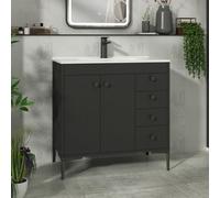 Royal Bathrooms Verona 800mm Matt Black Floor Standing Bathroom Vanity Unit 2 Door, 4 Drawer Cabinet With Ceramic Basin Sink & Matt Black Knob