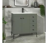 Royal Bathrooms Verona 800mm Matt Green Floor Standing Bathroom Vanity Unit 2 Door, 4 Drawer Cabinet With Ceramic Basin & Matt Black Knob