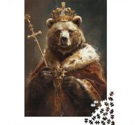 Royal Bear King Crowned Artwork 1000 Piece Puzzle for Adults, Bear Themed Animal Puzzle, Gift for Home Leisure, 52x38cm/1000pcs