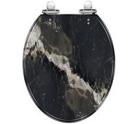 Royal Black Gold Resin Round Toilet Seat | Granite marble natural texture, quietly close hinges, quick release function, decorative cover, easy to install