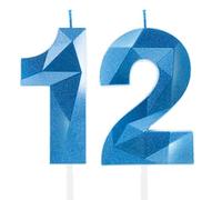 Royal Blue 12th Birthday Candles, 12th Birthday Decorations for Boy Girl, 3D Number 12 Candle for Cake, Sapphire Candle Topper Blue Cake Decorations for Birthday Party Wedding Anniversary Supplies