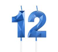 Royal Blue 12th Birthday Candles, 3D Number12 Candle for Cake, Boy Girl 12th Birthday Decorations,Sapphire Candle Topper Blue Cake Decorations for Birthday Party Wedding Anniversary Supplies