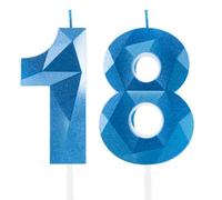 Royal Blue 18th Birthday Candles, 18th Birthday Decorations for Boy Girl, 3D Number 18 Candle for Cake, Sapphire Candle Topper Blue Cake Decorations for Birthday Party Wedding Anniversary Supplies