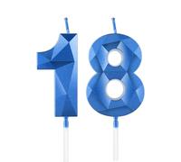 Royal Blue 18th Birthday Candles, 3D Number18 Candle for Cake, Boy Girl 18th Birthday Decorations,Sapphire Candle Topper Blue Cake Decorations for Birthday Party Wedding Anniversary Supplies