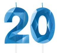 Royal Blue 20th Birthday Candles, Sapphire Blue Number 20 Happy Birthday Candles, Cake Topper Decorations for Birthday Party, Wedding Anniversary Celebration Supply