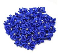 Royal Blue 25mm Satin Ribbon Flowers with Rhinestone Diamante Centre, Craft Flowers (10)