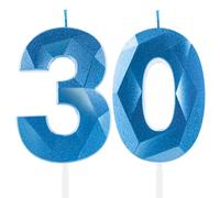 Royal Blue 30th Birthday Candles, Sapphire Blue Number 30 Happy Birthday Candles, Cake Topper Decorations for Birthday Party, Wedding Anniversary Celebration Supply