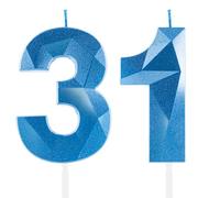 Royal Blue 31st Birthday Candles, Sapphire Blue Number 31 Happy Birthday Candles, Cake Topper Decorations for Birthday Party, Wedding Anniversary Celebration Supply