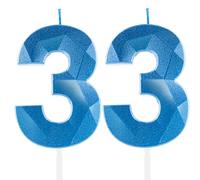 Royal Blue 33rd Birthday Candles, Sapphire Blue Number 33 Happy Birthday Candles, Cake Topper Decorations for Birthday Party, Wedding Anniversary Celebration Supply