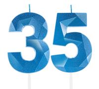 Royal Blue 35th Birthday Candles, Sapphire Blue Number 35 Happy Birthday Candles, Cake Topper Decorations for Birthday Party, Wedding Anniversary Celebration Supply
