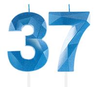 Royal Blue 37th Birthday Candles, Sapphire Blue Number 37 Happy Birthday Candles, Cake Topper Decorations for Birthday Party, Wedding Anniversary Celebration Supply