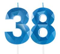 Royal Blue 38th Birthday Candles, Sapphire Blue Number 38 Happy Birthday Candles, Cake Topper Decorations for Birthday Party, Wedding Anniversary Celebration Supply