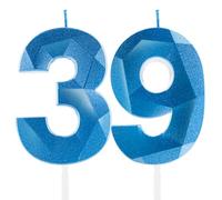 Royal Blue 39th Birthday Candles, Sapphire Blue Number 39 Happy Birthday Candles, Cake Topper Decorations for Birthday Party, Wedding Anniversary Celebration Supply