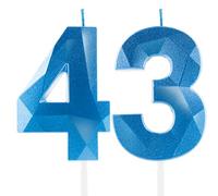 Royal Blue 43rd Birthday Candles, Sapphire Blue Number 43 Happy Birthday Candles, Cake Topper Decorations for Birthday Party, Wedding Anniversary Celebration Supply