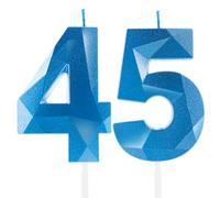 Royal Blue 45th Birthday Candles, Sapphire Blue Number 45 Happy Birthday Candles, Cake Topper Decorations for Birthday Party, Wedding Anniversary Celebration Supply