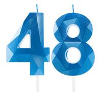 Royal Blue 48th Birthday Candles, Sapphire Blue Number 48 Happy Birthday Candles, Cake Topper Decorations for Birthday Party, Wedding Anniversary Celebration Supply