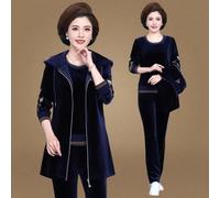 (royal blue, 4XL) Mom's Velvet Tracksuit Women Embroidered Plus Size 3 Piece Outfit Casual Zip Up Hooded Waistcoat + T-Shirt + Pants Set Sweatsuit
