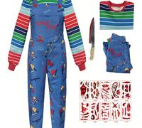 (Royal Blue, 5-6Y) Blue Overall Outfit Set, Halloween Movie for Kids Featuring a Scary Ghost Design, for Halloween Parties, Christmas Masquerade Balls