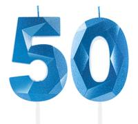 Royal Blue 50th Birthday Candles, Sapphire Blue Number 50 Happy Birthday Candles, Cake Topper Decorations for Birthday Party, Wedding Anniversary Celebration Supply