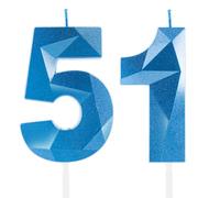 Royal Blue 51st Birthday Candles, Sapphire Blue Number 51 Happy Birthday Candles, Cake Topper Decorations for Birthday Party, Wedding Anniversary Celebration Supply