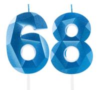 Royal Blue 68th Birthday Candles, Sapphire Blue Number 68 Happy Birthday Candles, Cake Topper Decorations for Birthday Party, Wedding Anniversary Celebration Supply