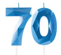 Royal Blue 70th Birthday Candles, Sapphire Blue Number 70 Happy Birthday Candles, Cake Topper Decorations for Birthday Party, Wedding Anniversary Celebration Supply